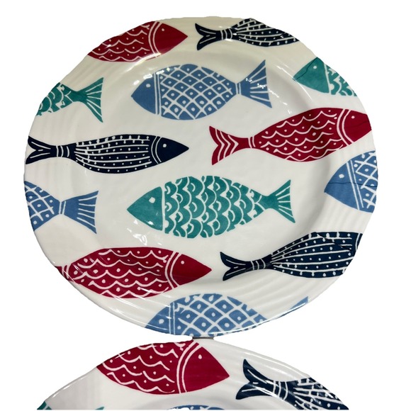 Cynthia Rowley Melamine Fish Plate Set Of 4 10.5" Summer Picnic Beach Dinnerware - Picture 3 of 10